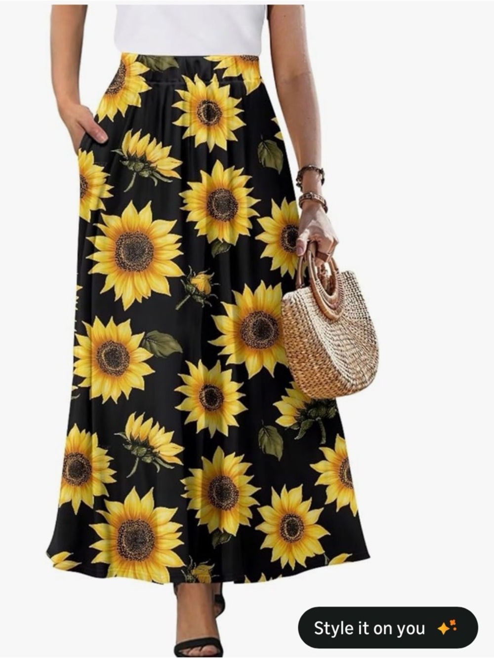 Sunflower Print Maxi Skirt - Black & Yellow